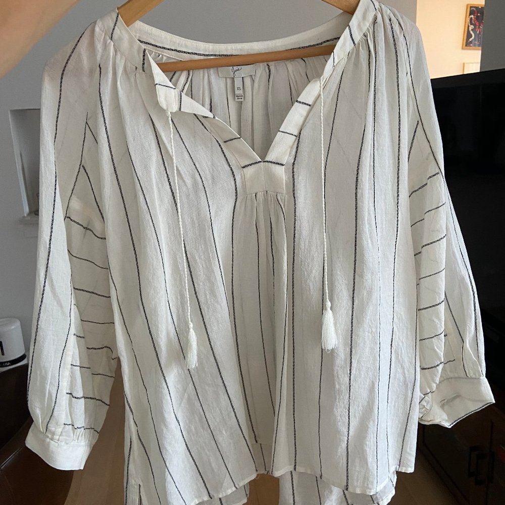Joie, Ivory long sleeve striped tassel top